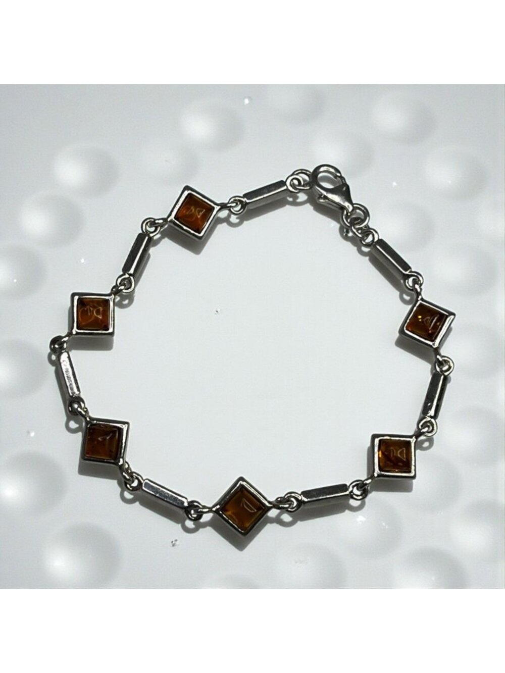 Amber & 925 Sterling Silver Bracelet 7 1/2” Fine Jewelry Women's Link Design